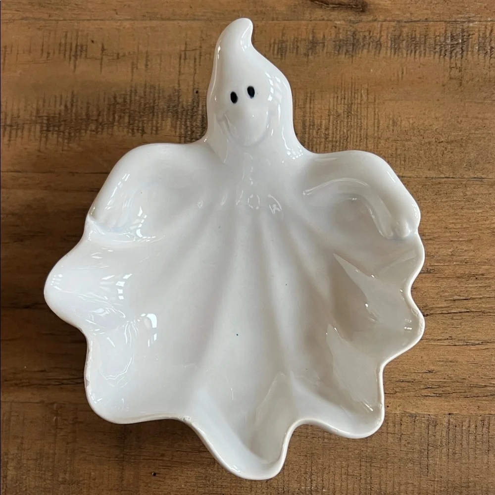 Ceramic Ghost Candy Dish w/Ceramic Candy Corn & Styrofoam Pumpkins